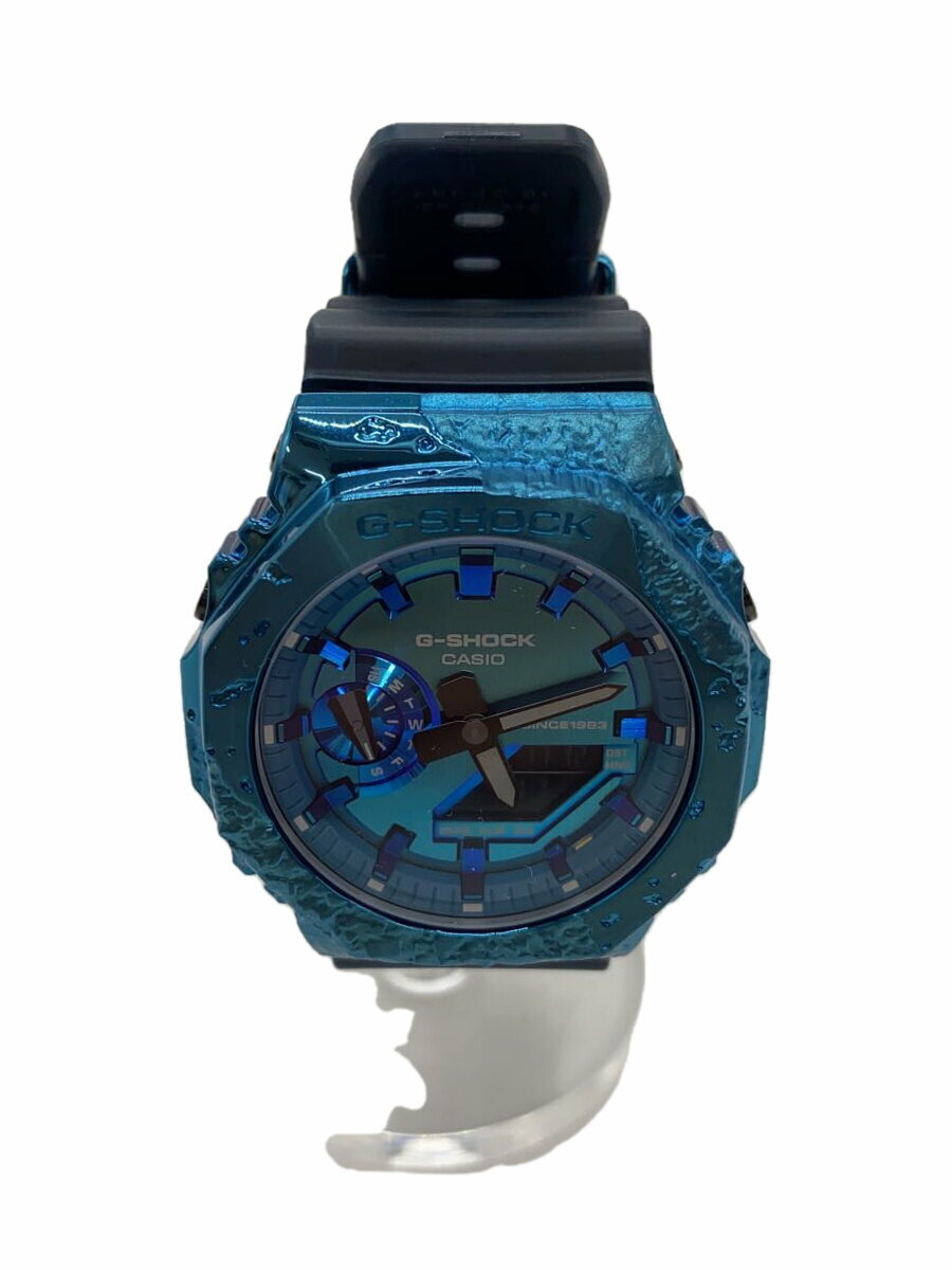 【中古】CASIO◆クォーツ腕時計/アナログ/ラバー/BLU/BLU/gm-2140gem【服飾雑貨他】