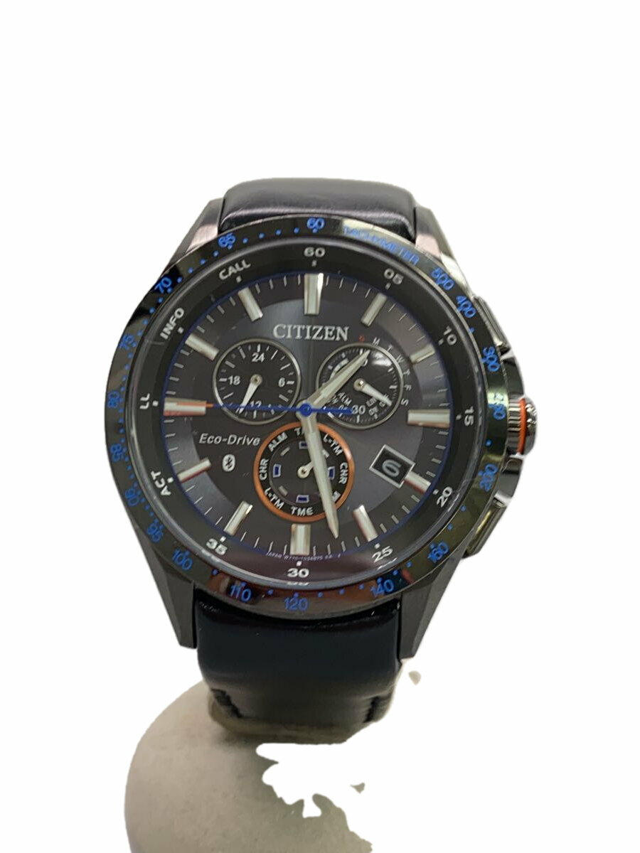 【中古】CITIZEN◆クォーツ腕時計/アナログ/レザー/BLK/BLK/BZ1035-09E【服飾雑貨他】
