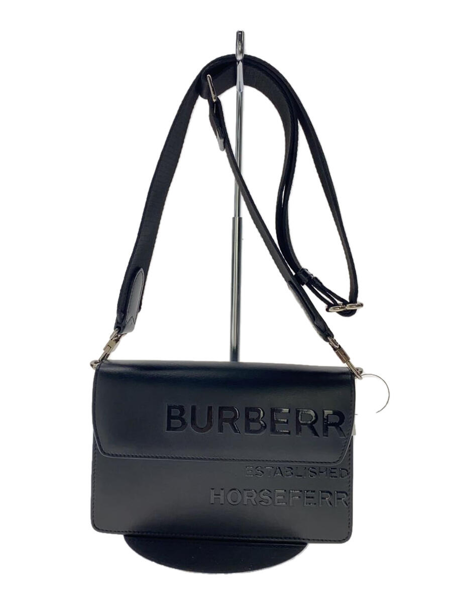 【中古】BURBERRY◆ホ-スフェリーレザーバッグ/レザー/BLK/無地【バッグ】