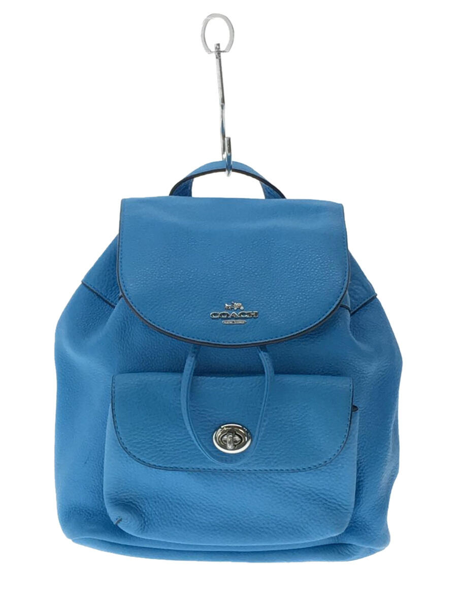 【中古】COACH◆リュック_オールレザー/レザー/BLU【バッグ】