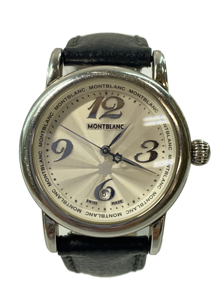 【中古】MONTBLANC◆クォーツ腕時計/アナログ/レザー/WHT/BLK/7079【服飾雑貨他】