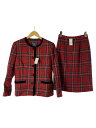 【中古】BURBERRYS◆セットアップ/9/ウール/RED/チェック/FJA36-951/ノーカラー/ツイード/レトロ/昭和【レディースウェア】