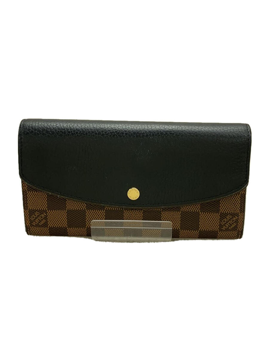 【中古】LOUIS VUITTON◆ポルト・フォイユ・ノルマンディ_トリヨン_ダミエ・エベヌ_BLK/PVC/BRW/メンズ【服飾雑貨他】