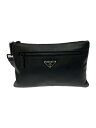 【中古】PRADA◆クラッチバッグ/ロゴ/レザー/BLK/2NH001 2BYA【バッグ】