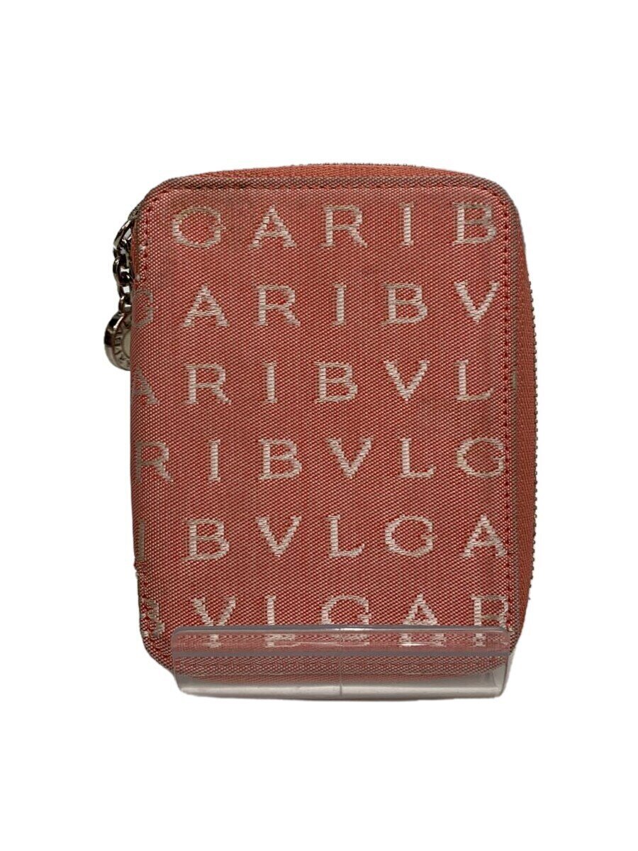 【中古】BVLGARI◆カードケース/ラウンドファスナー/2つ折り財布/ロゴマニア/キャンバス/PNK/総柄【服飾雑貨他】