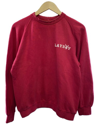 【中古】PLAYBOY◆80s~90s/フロッキープリント/ラグランスウェット/コットン/RED【メンズウェア】 【中古】PLAYBOY◆80s~90s/フロッキープリント/ラグランスウェット/コットン/RED【メンズウェア】
