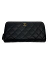 【中古】CHANEL◆ココマーク ラウンドジップ ウォレット/キャビアスキン/レザー/ブラック/レディース【服飾雑貨他】