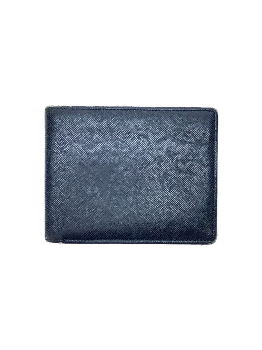 【中古】BURBERRY◆2つ折り財布/レザー/BLK/無地/メンズ【服飾雑貨他】