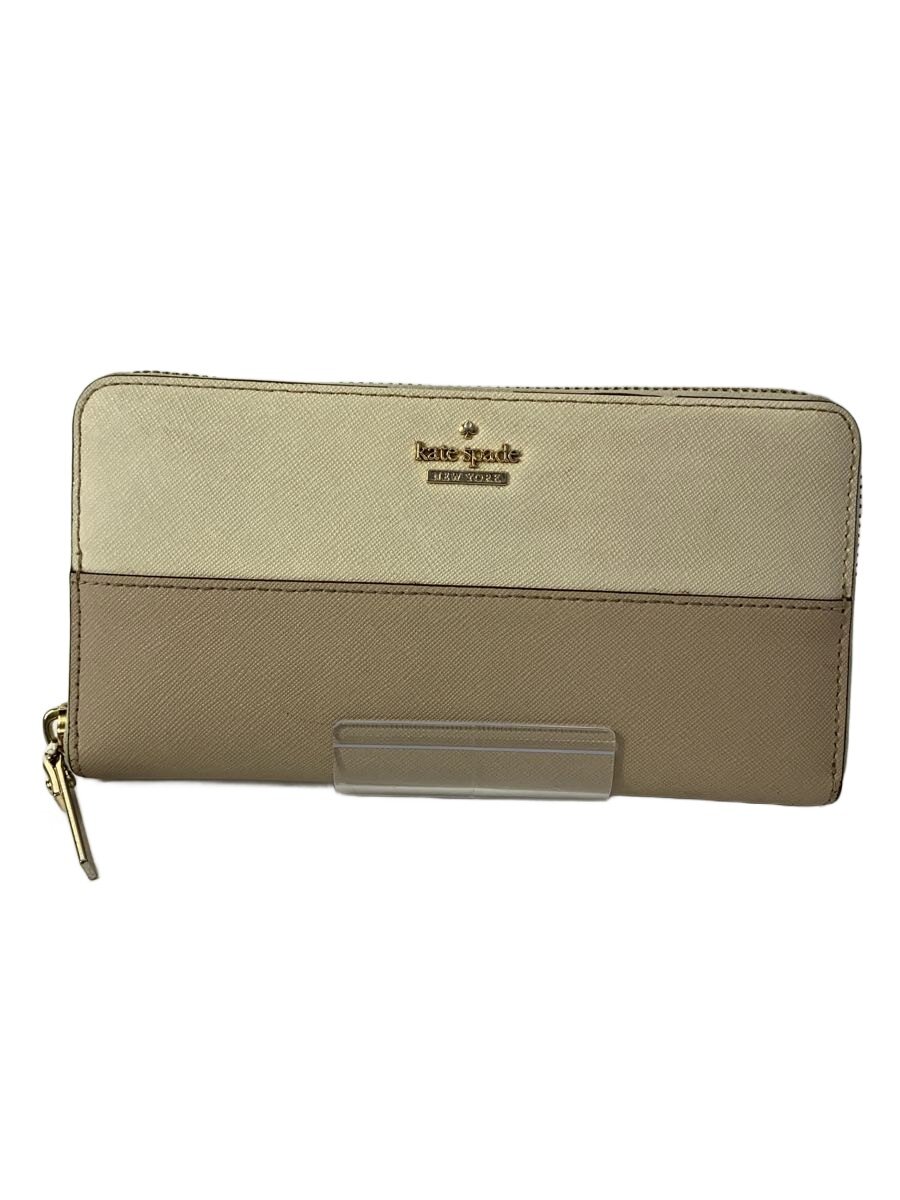 【中古】kate spade new york◆長財布/レザー/BEG/レディース/PWRU5073【服飾雑貨他】