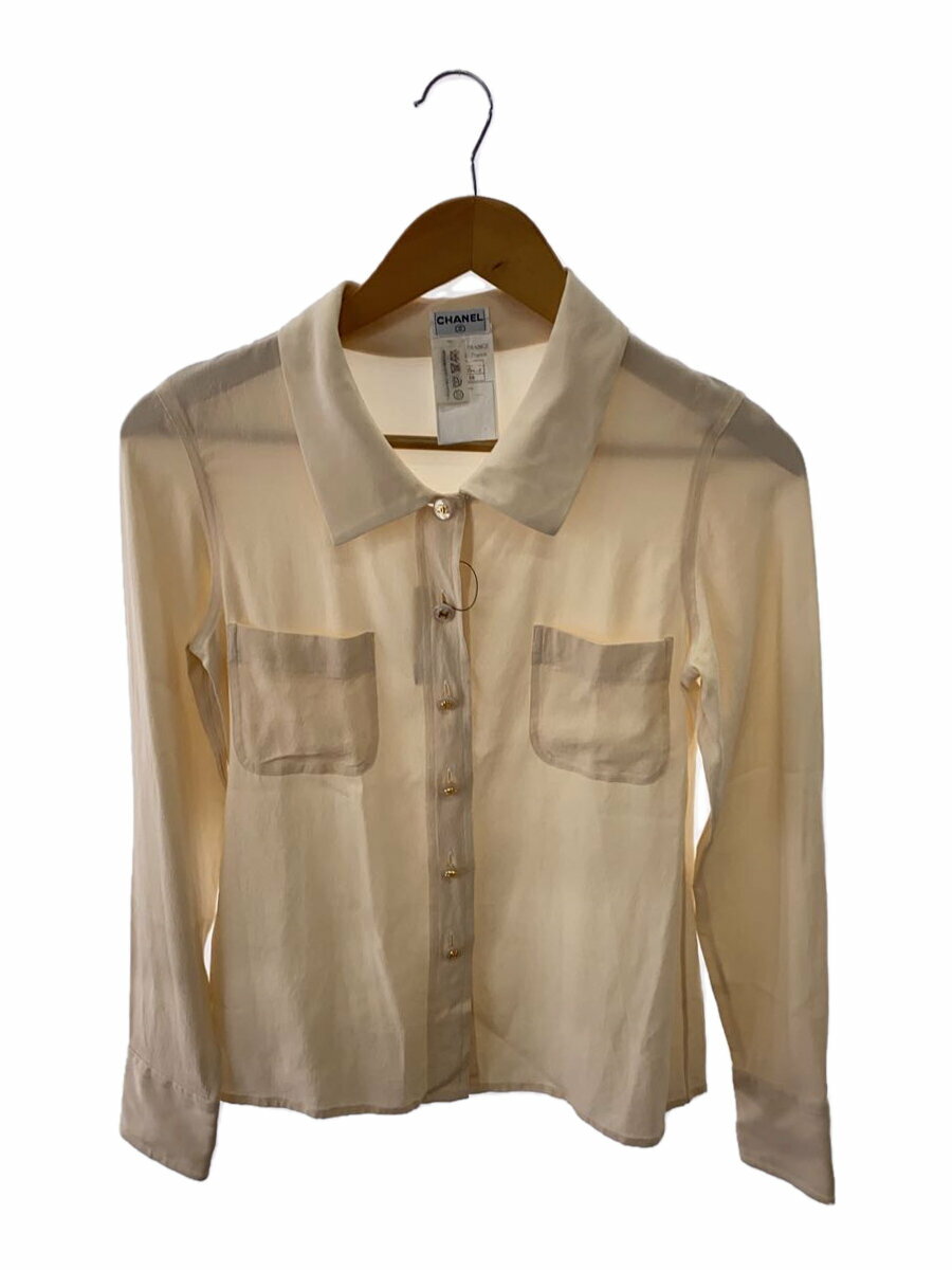 シャネル　アイボリー ピンタック　ラウンドカラー　長袖ブラウス シャネル アイボリー ピンタック ラウンドカラー 長袖ブラウス