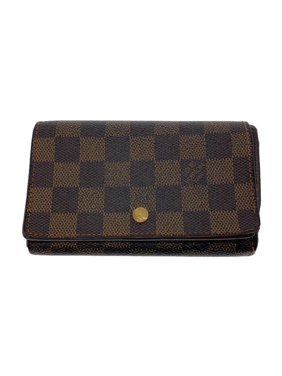 【中古】LOUIS VUITTON◆ポルト・モネ・ビエ・トレゾール_ダミエ・エベヌ_BRW/PVC/BRW/メンズ【服飾雑貨他】