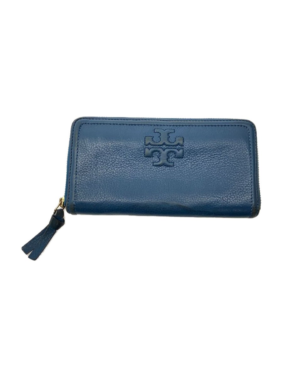 【中古】TORY BURCH◆ラウンドファスナー長財布/レザー/BLU/レディース【服飾雑貨他】