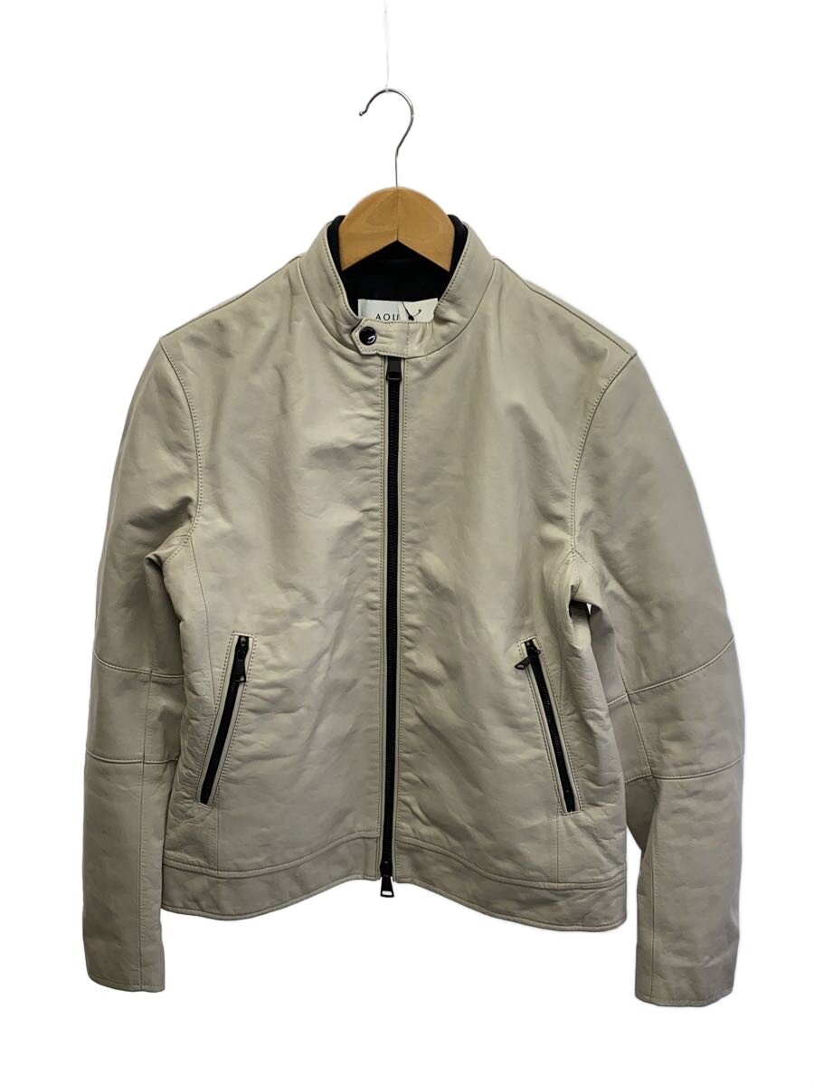 Leather Jacket - 【中古】AOURE◆シングルライダースジャケット/M/羊革/GRY/無地【メンズウェア】
