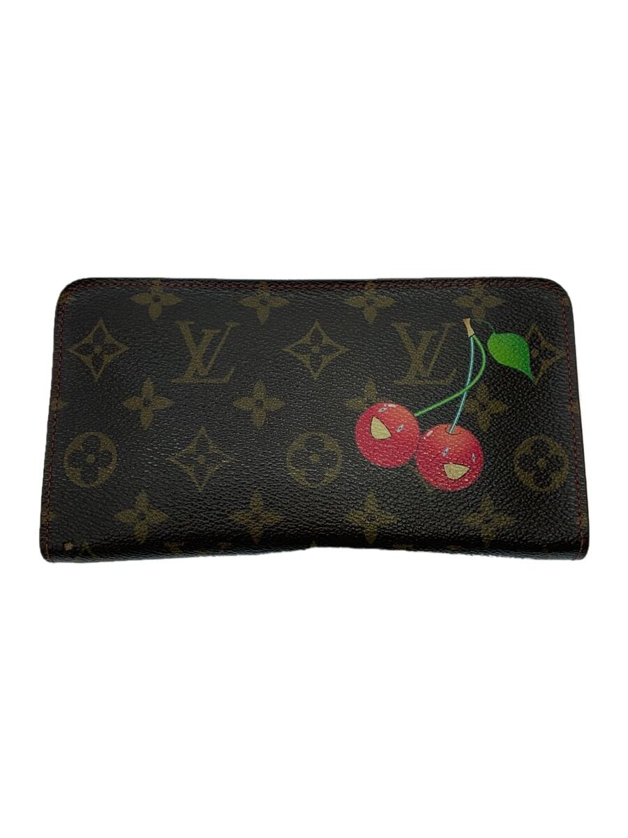 【中古】LOUIS VUITTON◆ポルト・モネ・ジップ_モノグラム・チェリー_BRW/PVC/BRW/総柄/レディース【服飾雑貨他】
