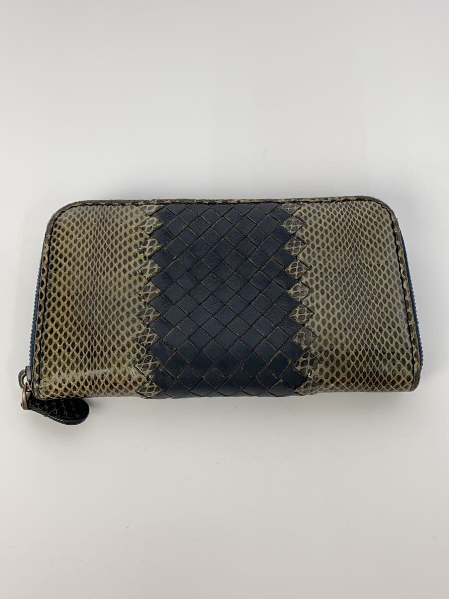 【中古】BOTTEGA VENETA◆長財布/レザー/NVY/総柄/メンズ【服飾雑貨他】