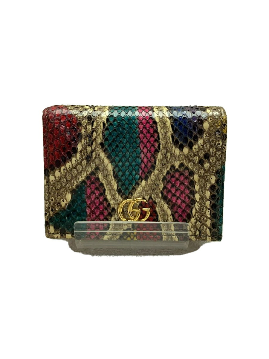 【中古】GUCCI◆2ツ折サイフ_GGマーモント_パイソン/レザー/マルチカラー/456126/内袋・箱付属