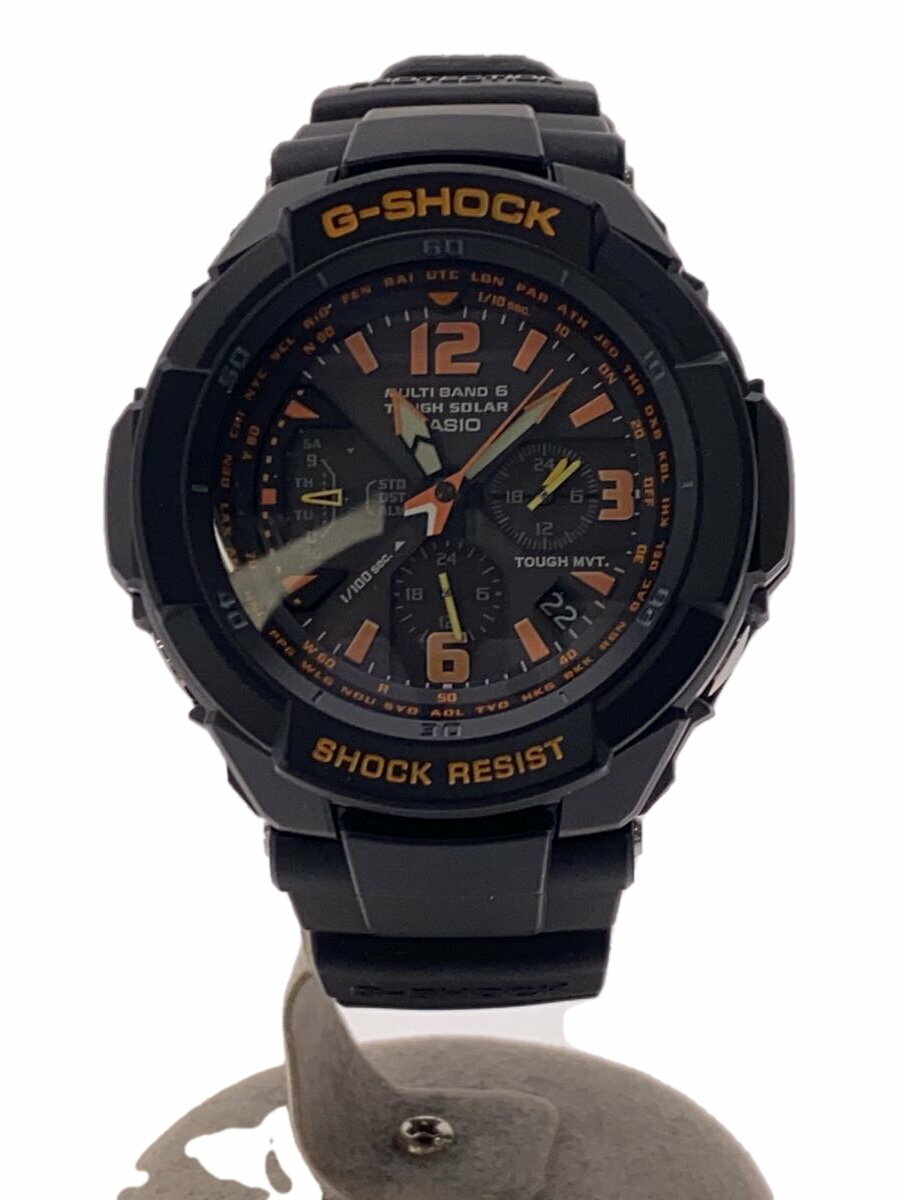 【中古】CASIO◆ソーラー腕時計・G-SHOCK/アナログ/ラバー/BLK/BLK【服飾雑貨他】