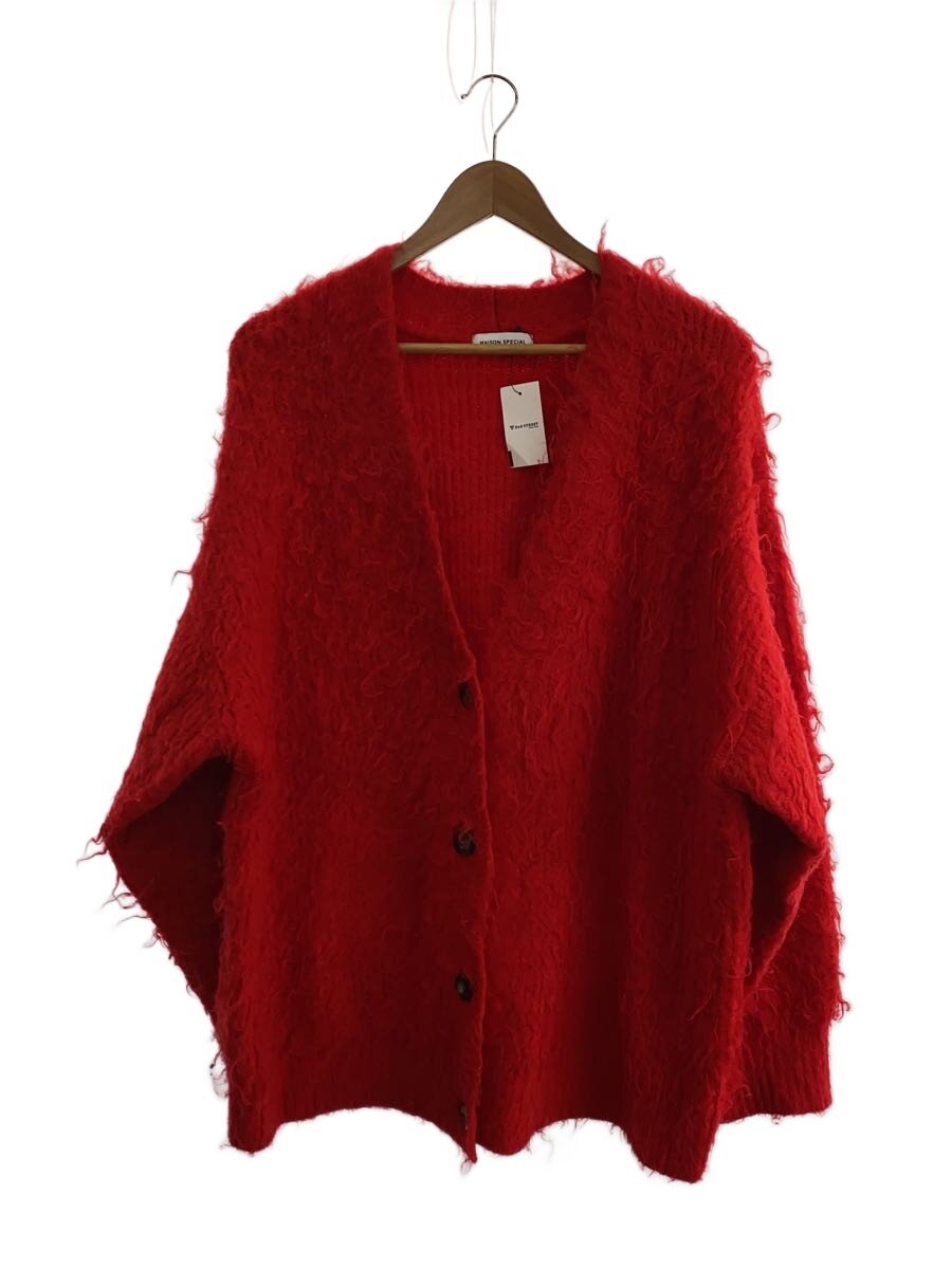 【中古】MAISON SPECIAL◆Shaggy Knit Cardigan/RED/21232365708/シャギーニットカーディガン/赤//【レディースウェア】