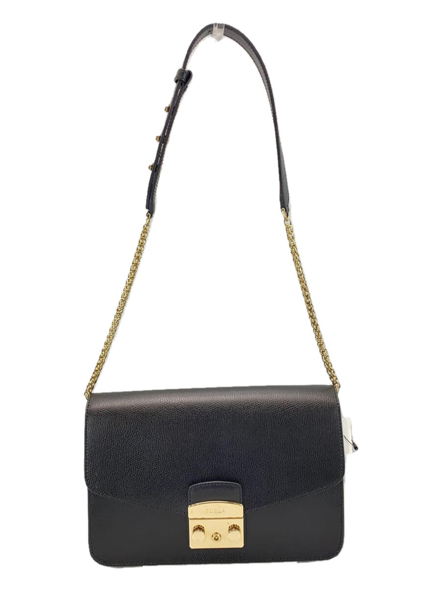 【中古】FURLA◆ショルダーバッグ/レザー/BLK/無地【バッグ】