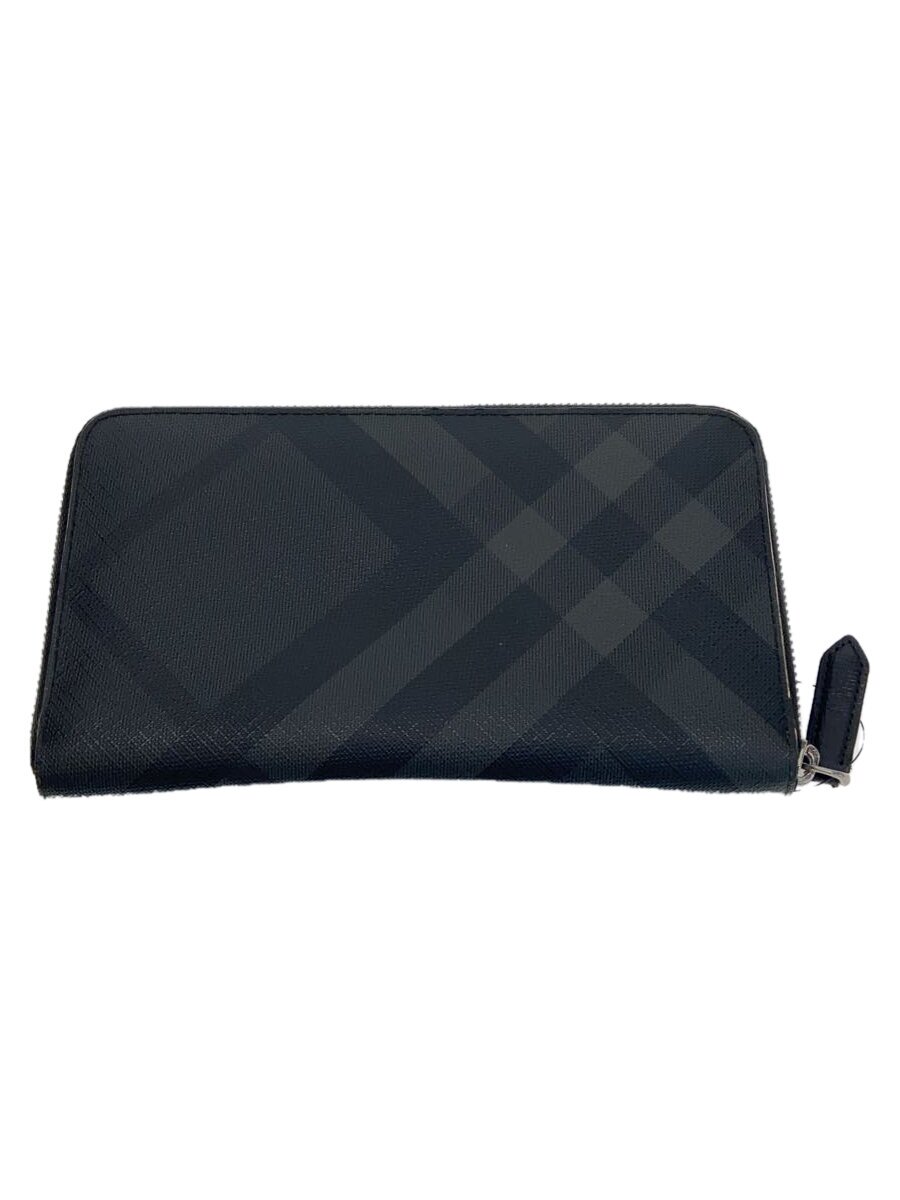 【中古】BURBERRY◆長財布/レザー/BLK/チェック/メンズ【服飾雑貨他】