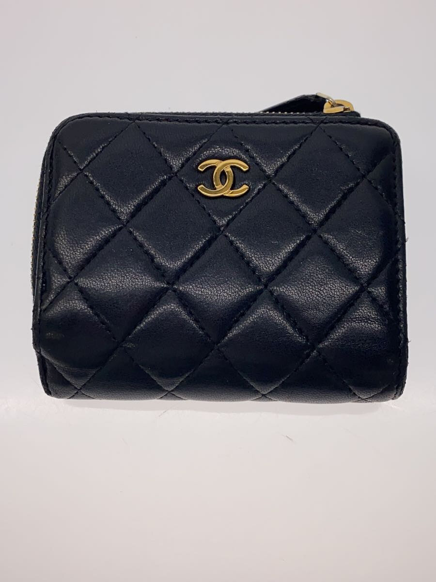 【中古】CHANEL◆3つ折り財布/レザー/BLK/レディース【服飾雑貨他】