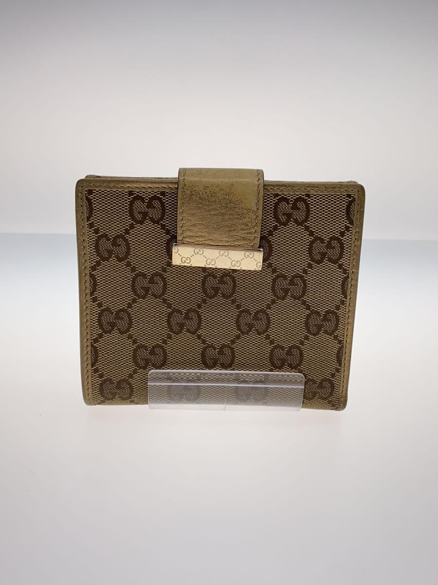 【中古】GUCCI◆Wホック/3つ折り財布/キャンバス/ベー