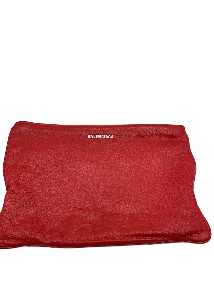 【中古】BALENCIAGA◆クラッチバッグ/レザー/RED/無地//【バッグ】