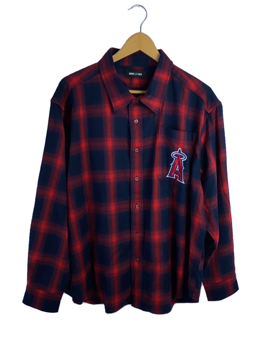 Rakuten - 【中古】WIND AND SEA◆エンジェルス/長袖シャツ/L/ポリエステル/RED/チェック/WDS-C-MLB5-24-Q1-03【メンズウェア】