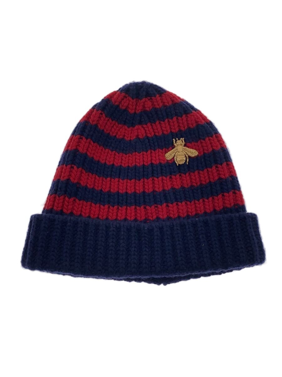 【中古】GUCCI◆BEE/蜂/ニットキャップ/M/ウール/NVY/ボーダー/メンズ【服飾雑貨他】