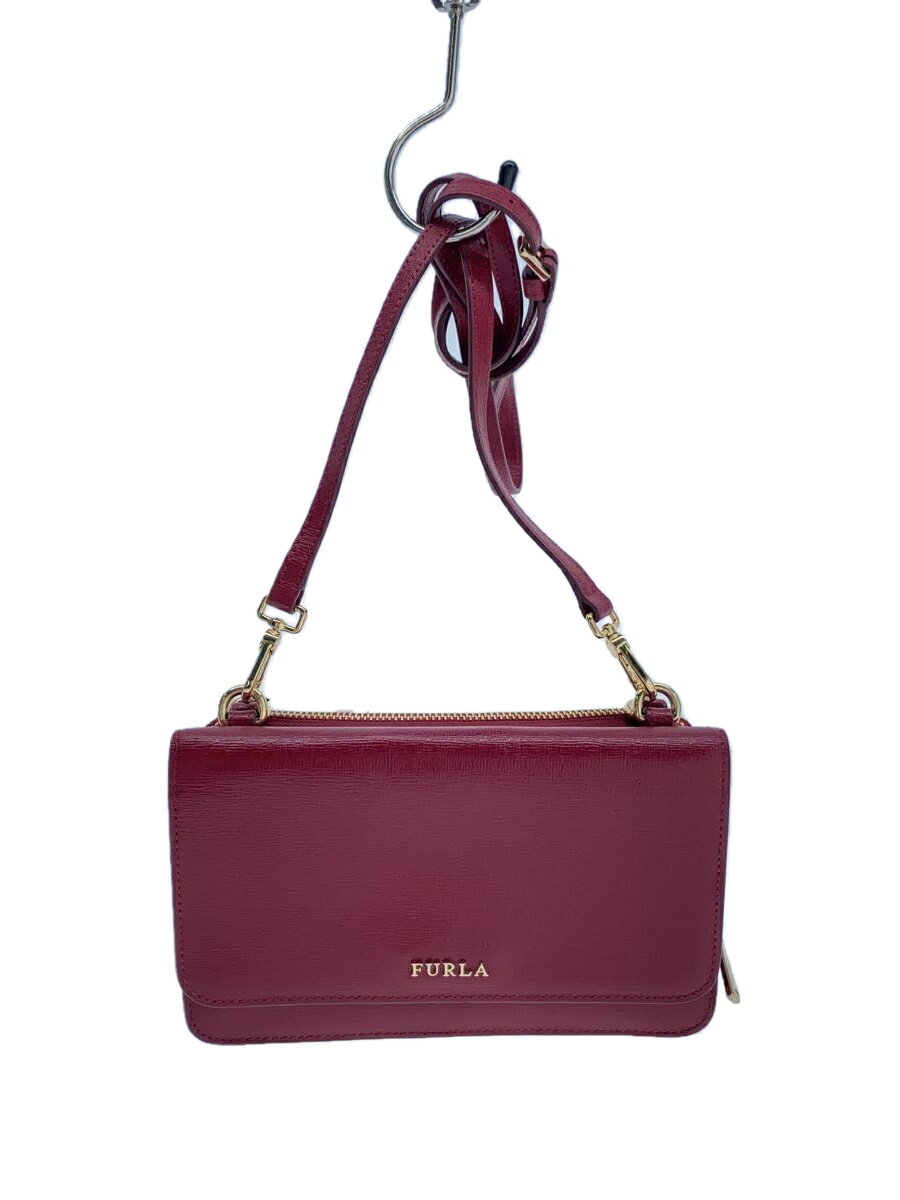 【中古】FURLA◆2WAY/レザーウォレットショルダーバッグ/ショルダーバッグ/レザー/BRD/無地【バッグ】