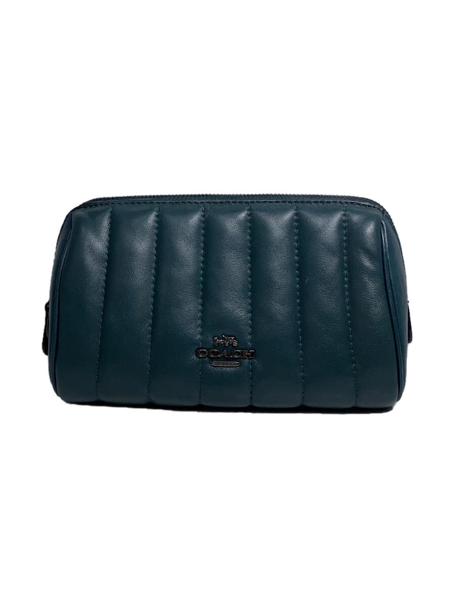 【中古】COACH◆ポーチ/レザー/GRN/無地【バッグ】