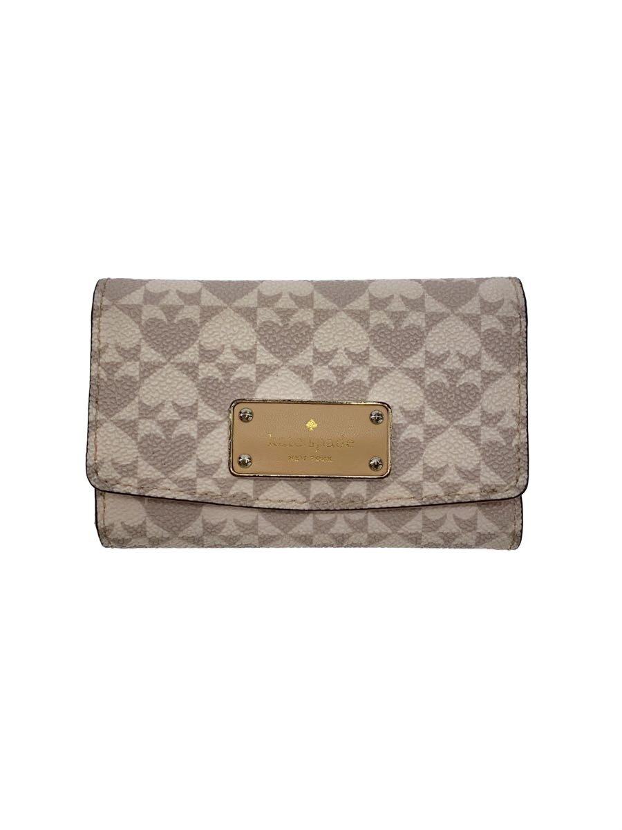 【中古】kate spade new york◆キーケース/レザー/WHT/総柄/レディース/WLRU4949【服飾雑貨他】
