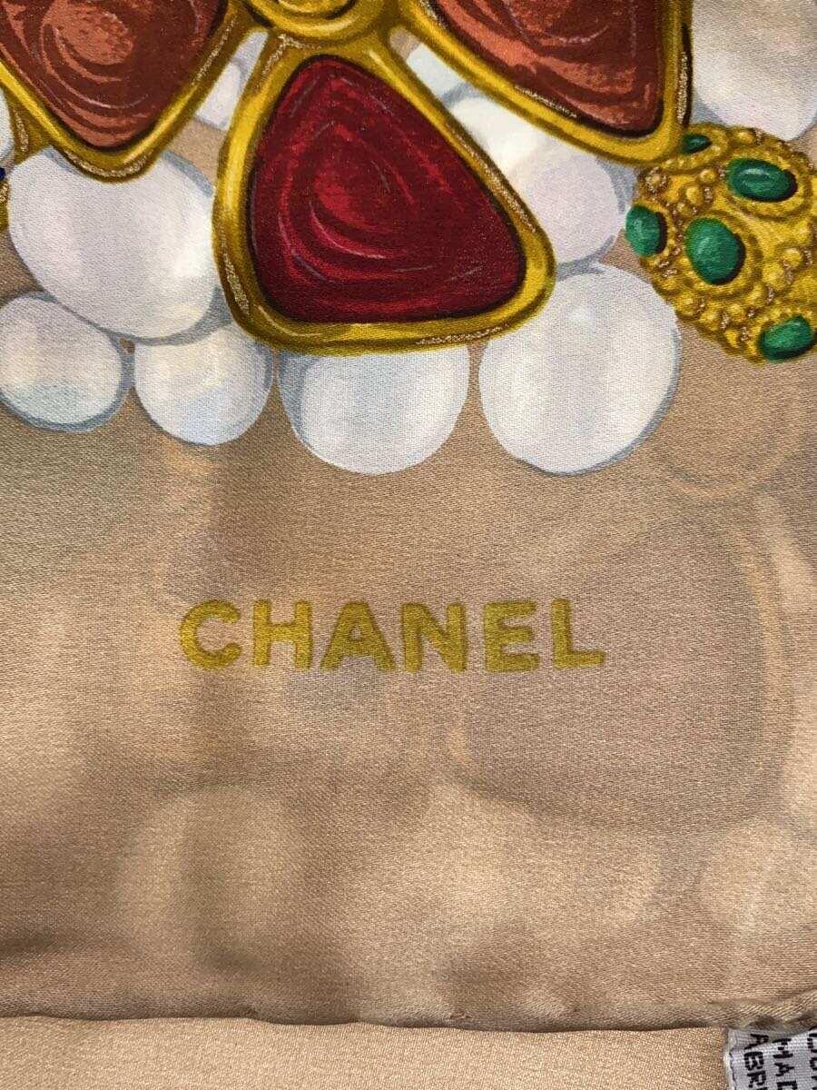 【中古】CHANEL◆スカーフ/ジュエリー柄/宝石柄/シルク/BEG/総柄/レディース【服飾雑貨他】 3