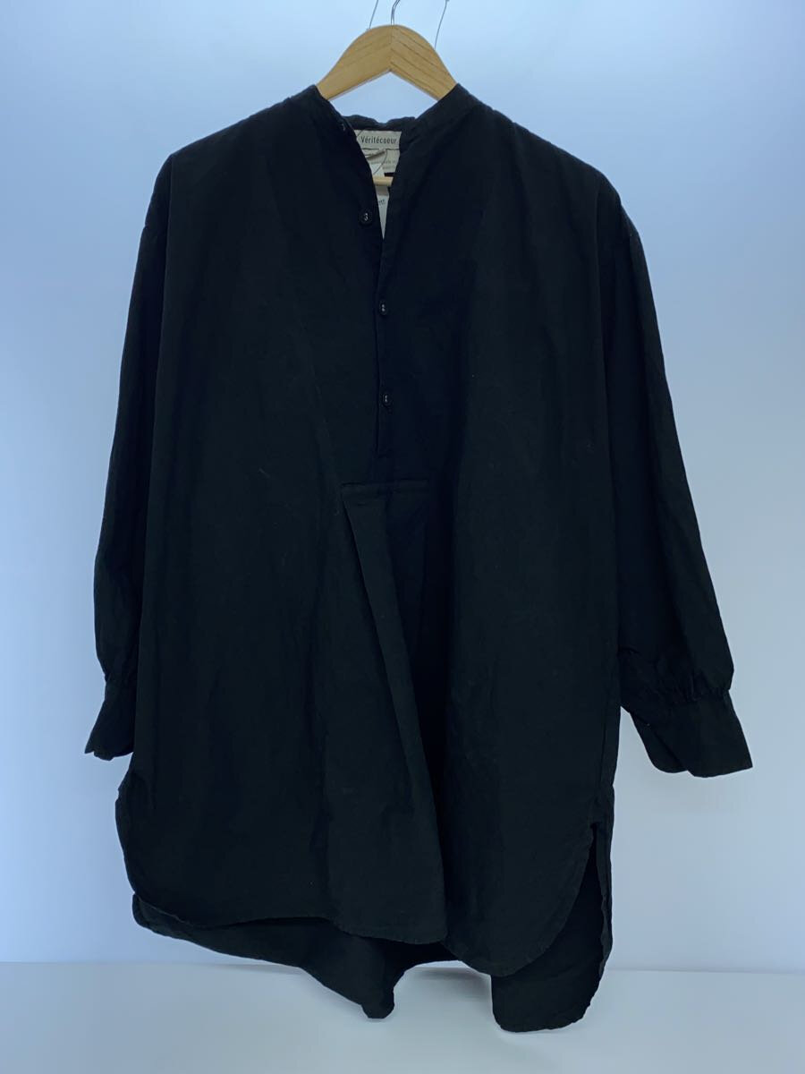 【中古】veritecoeur◆リネン混/シュリンクヨークシャツ/長袖シャツ/FREE/コットン/BLK/VC-2514【レディースウェア】