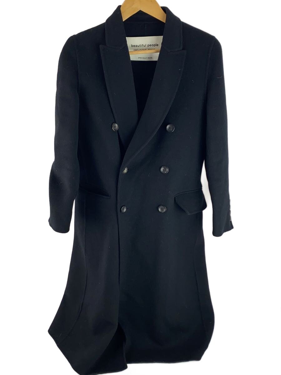 【中古】beautiful people◆16AW/ウールダブルロングコート/チェスターコート/XS/ウール/BLK/1635103510【レディースウェア】