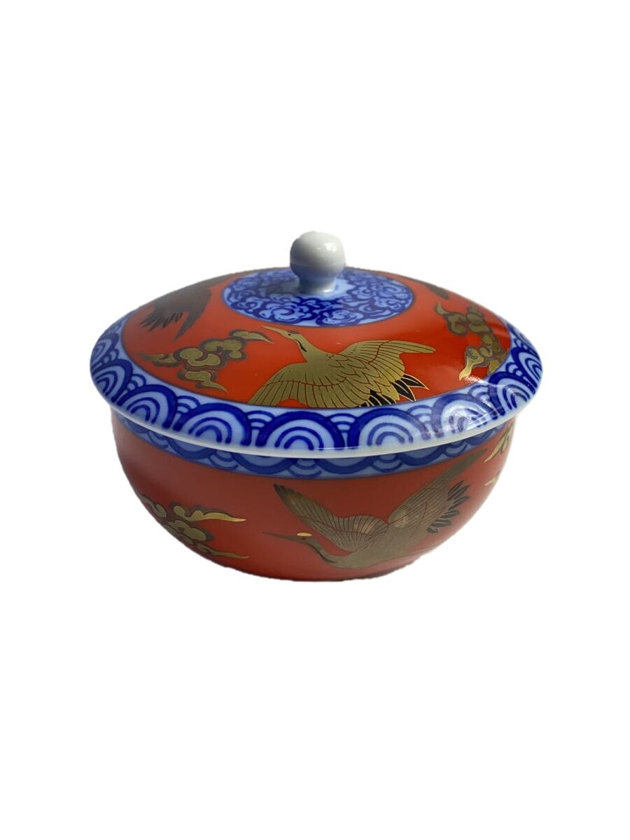 【中古】深川製磁◆湯呑/5点セット/RED/有田焼【キッチン用品】