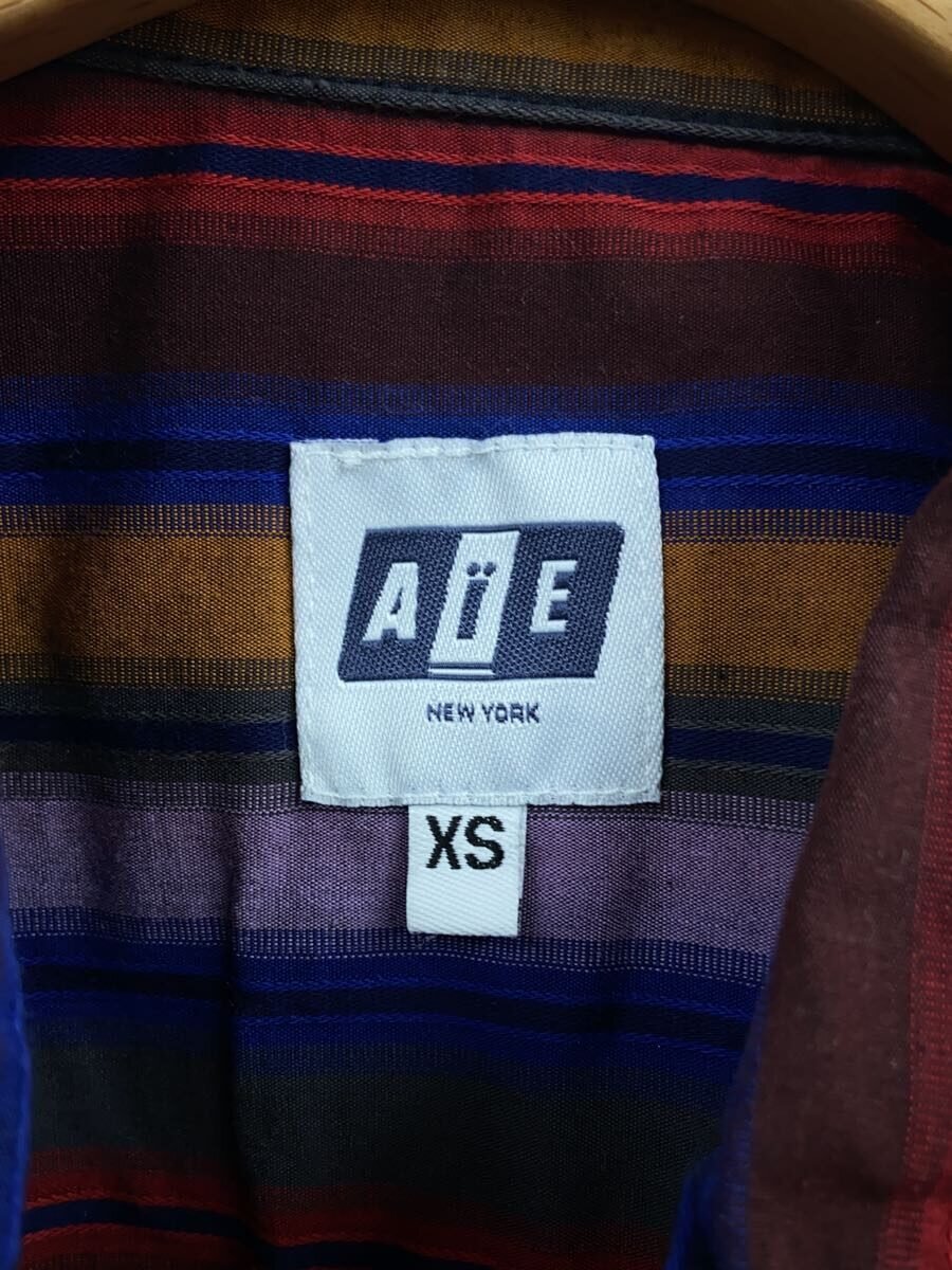 【中古】AiE◆ペインターシャツ/長袖シャツ/XS/コットン/マルチカラー/ストライプ【メンズウェア】