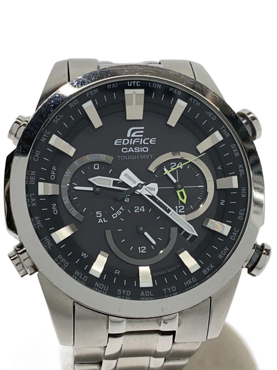 【中古】CASIO◆ソーラー腕時計・EDIFICE/アナログ/ステンレス/BLK/SLV//【服飾雑貨他】