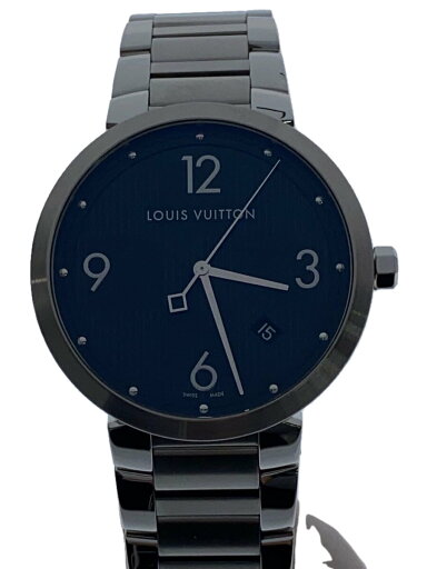 【中古】LOUIS VUITTON◆タンブール_ダミエ・グラフィット_QZ_SS_39mm/アナログ/BLK/SLV【服飾雑貨他】 【中古】LOUIS VUITTON◆タンブール_ダミエ・グラフィット_QZ_SS_39mm/アナログ/BLK/SLV【服飾雑貨他】