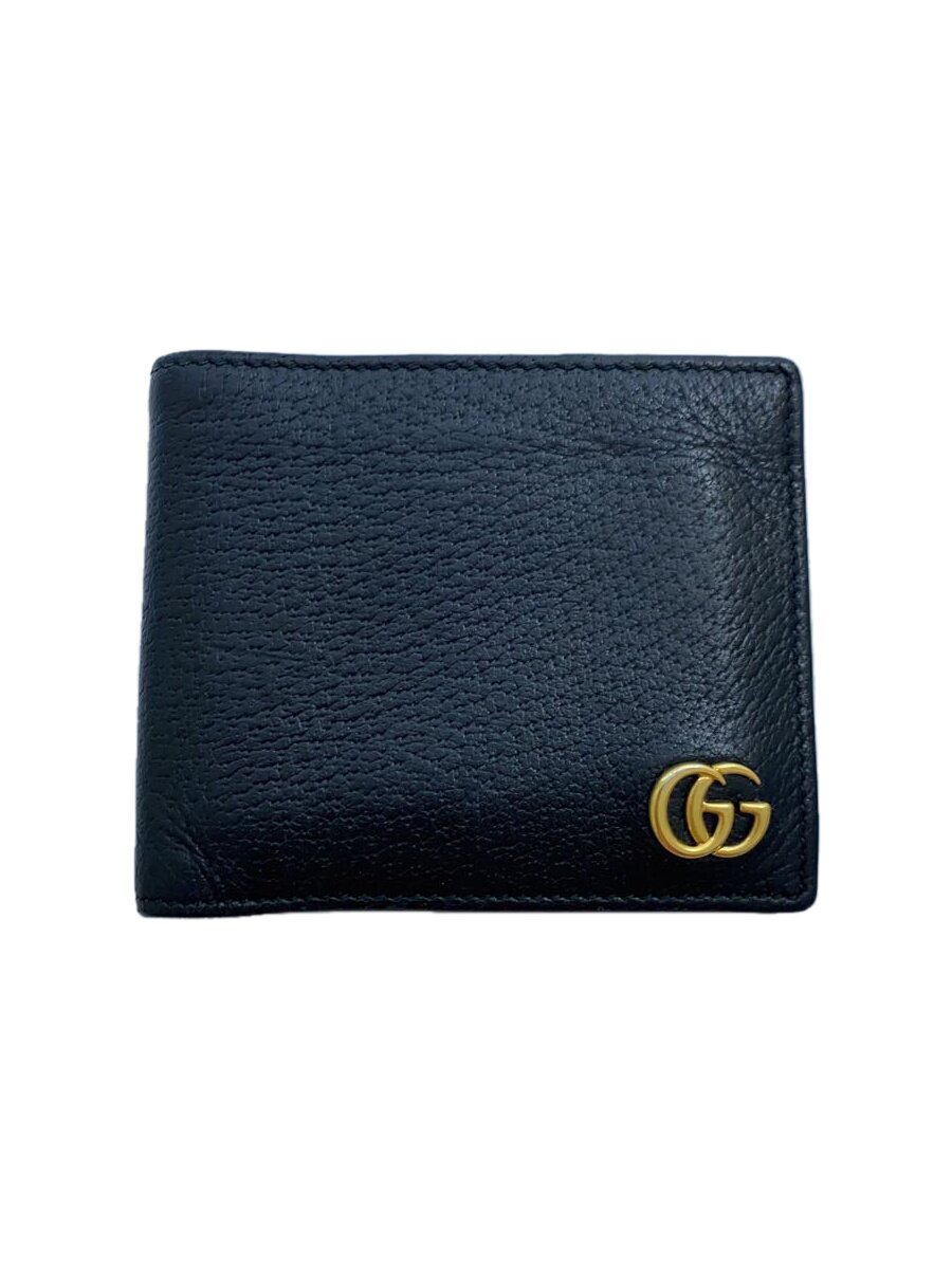 【中古】GUCCI◆GGマーモントコインレザーウォレット/2つ折り財布/レザー/BLK/無地/メンズ【服飾雑貨他】
