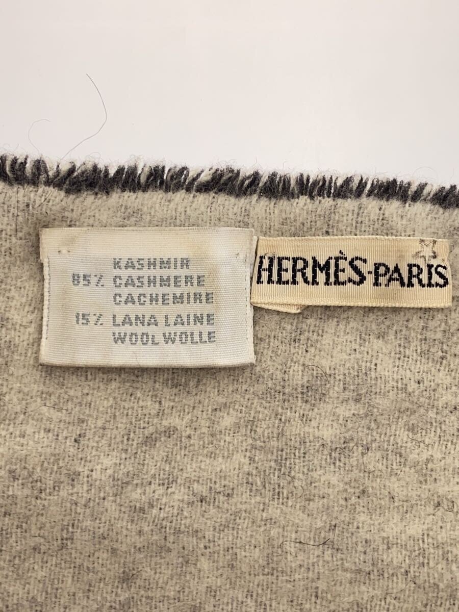 【中古】HERMES◆マフラー/カシミア混/GRY/無地/メンズ【服飾雑貨他】
