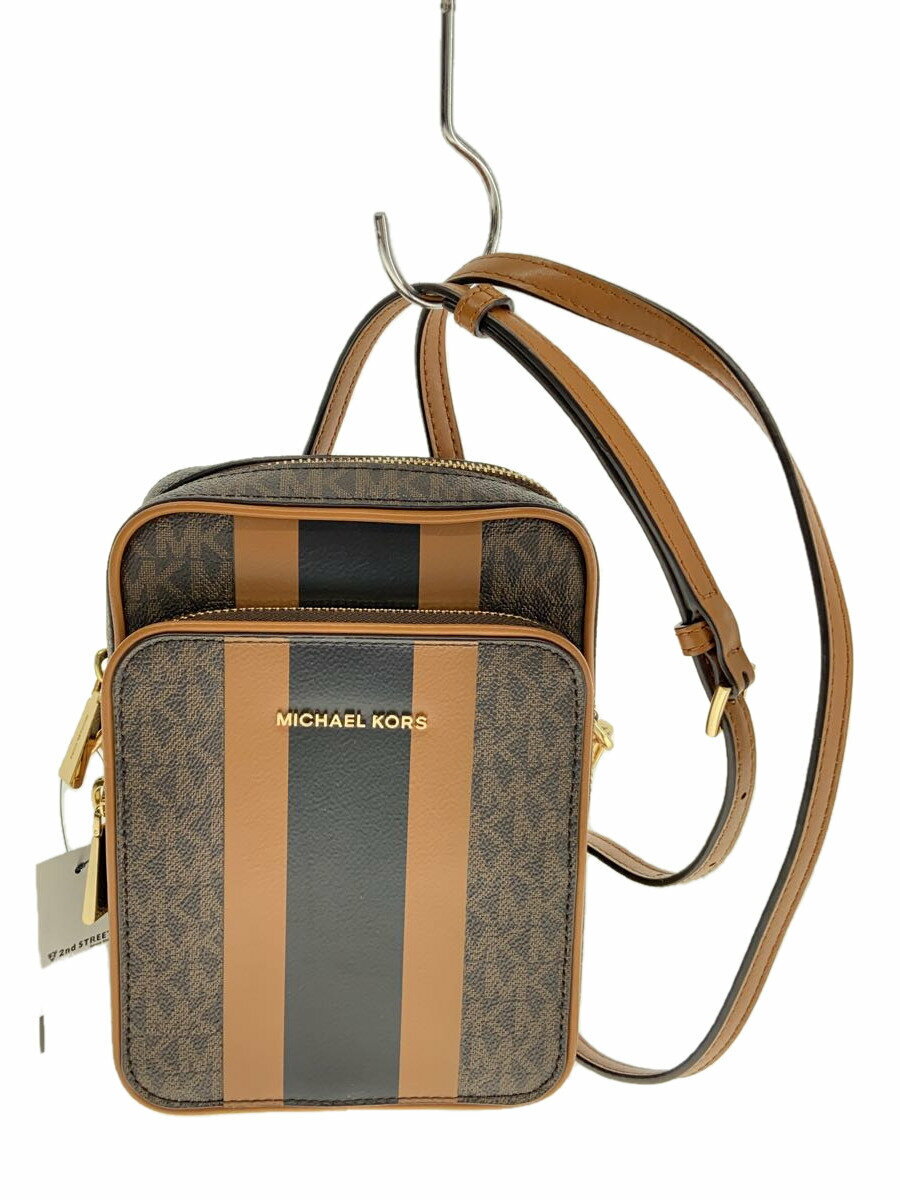 【中古】MICHAEL KORS◆ショルダーバッグ/レザー/BRW/総柄/AV-1906【バッグ】