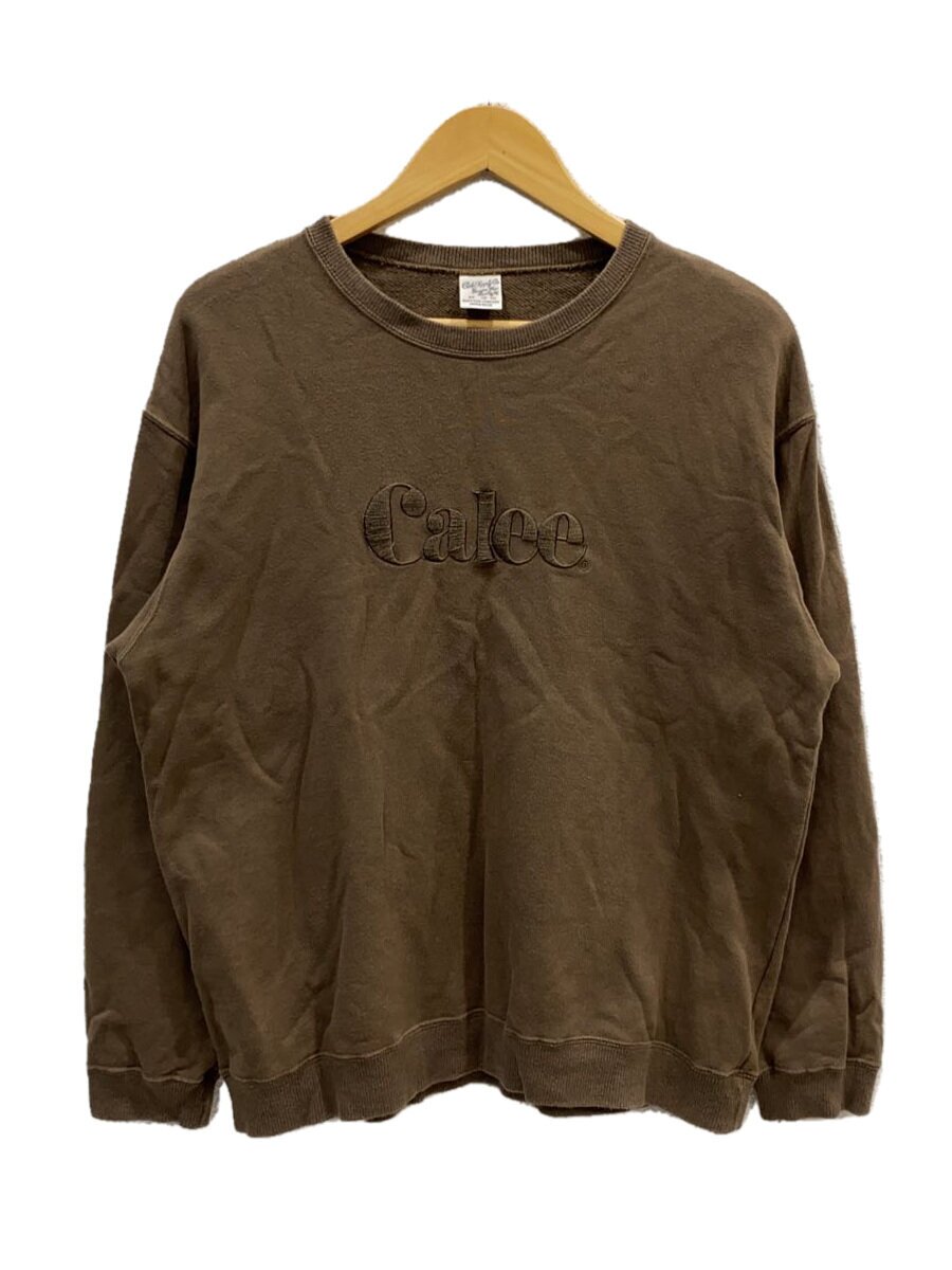 【中古】CALEE◆スウェット/M/コットン/BRW/EMBROIDERY CALEE LOGO CREW NECK SW【メンズウェア】