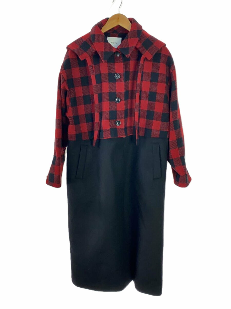 【中古】COEL◆コート/38/ウール/RED/チェック/182301044/3WAY//【レディースウェア】