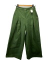 【中古】isato◆ストレッチタックワイドパンツ/38/コットン/グリーン/IS-P-057C【レディースウェア】