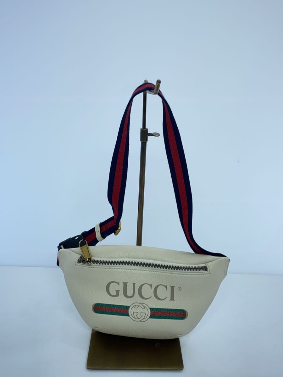 GUCCI - 【中古】GUCCI◆スモール・ベルトバッグ_GUCCIプリント/レザー/WHT【バッグ】