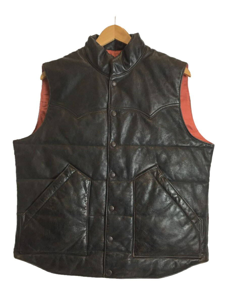 【中古】RRL◆ダウンベスト/L/レザー/BLK/LEATHER WESTERN VEST【メンズウェア】