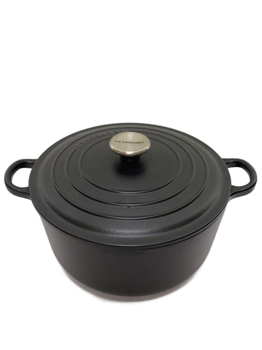 【中古】LE CREUSET◆鍋/サイズ:24cm/BLK/ココットロンド/両手鍋/蓋つき/ホーロー ...