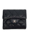 【中古】CHANEL◆3つ折り財布/レザー/BLK/無地/レディース/AP0230//【服飾雑貨他】