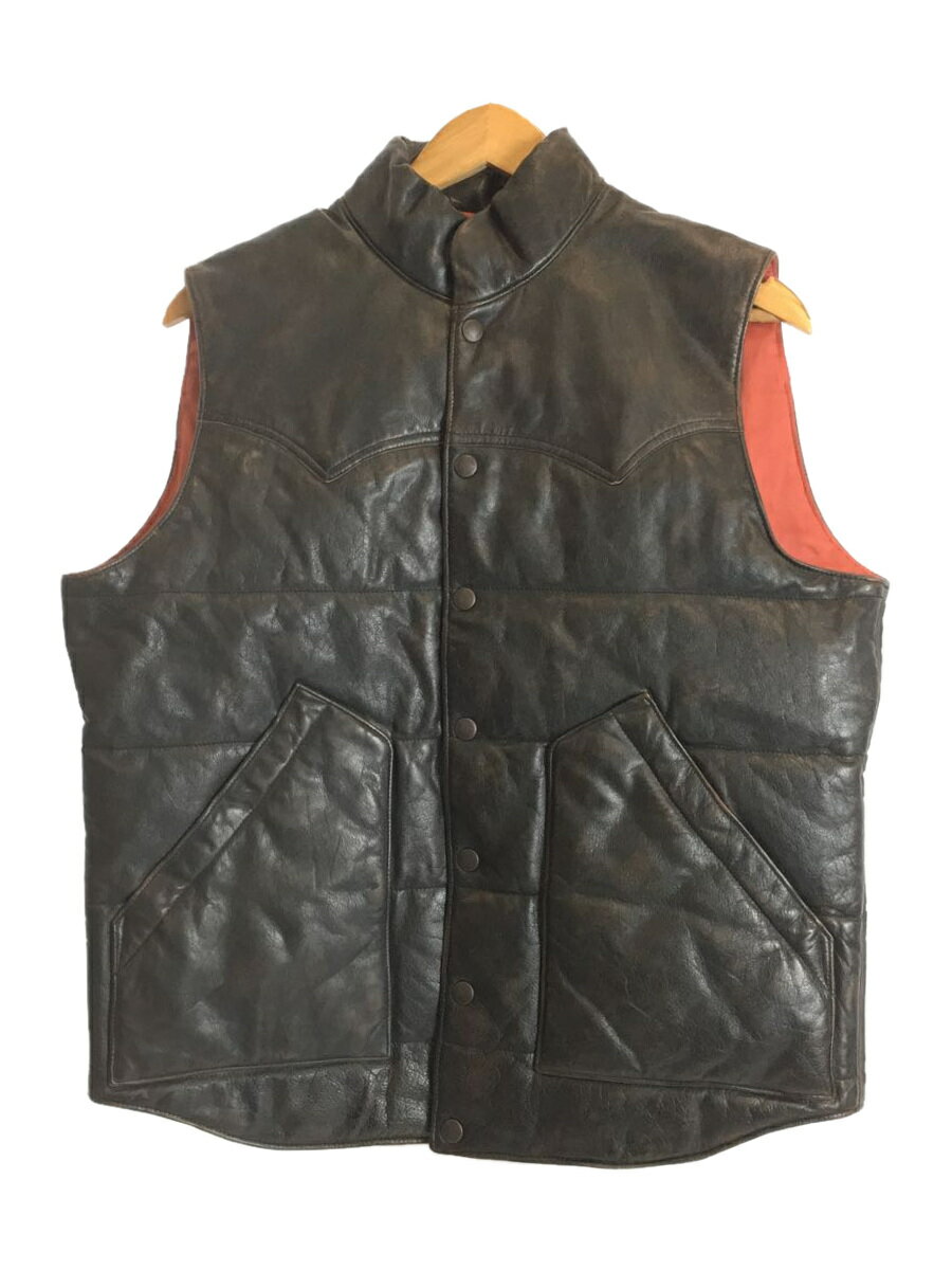 【中古】RRL◆ダウンベスト/M/レザー/BLK/LEATHER WESTERN VEST【メンズウェア】